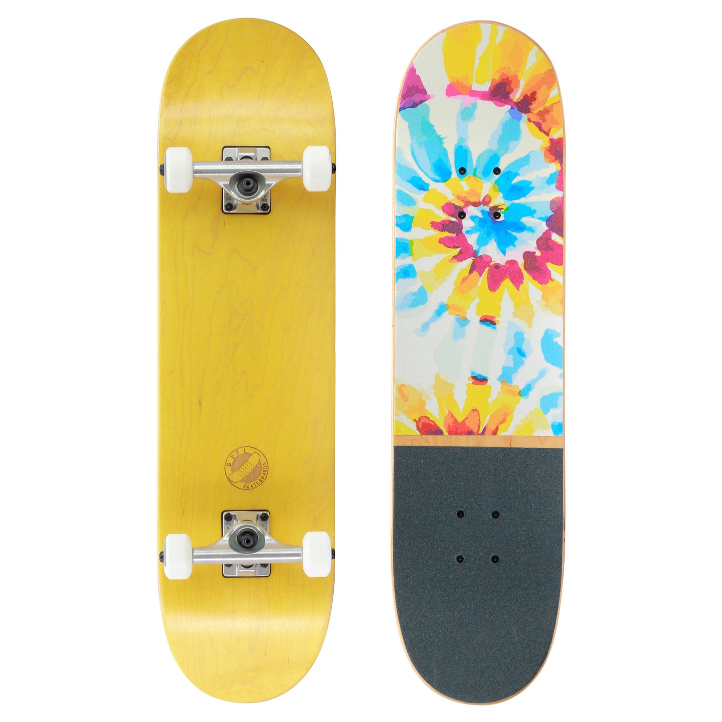 BTFL Skateboard Fusion von oben und unten mit buntem Griptape