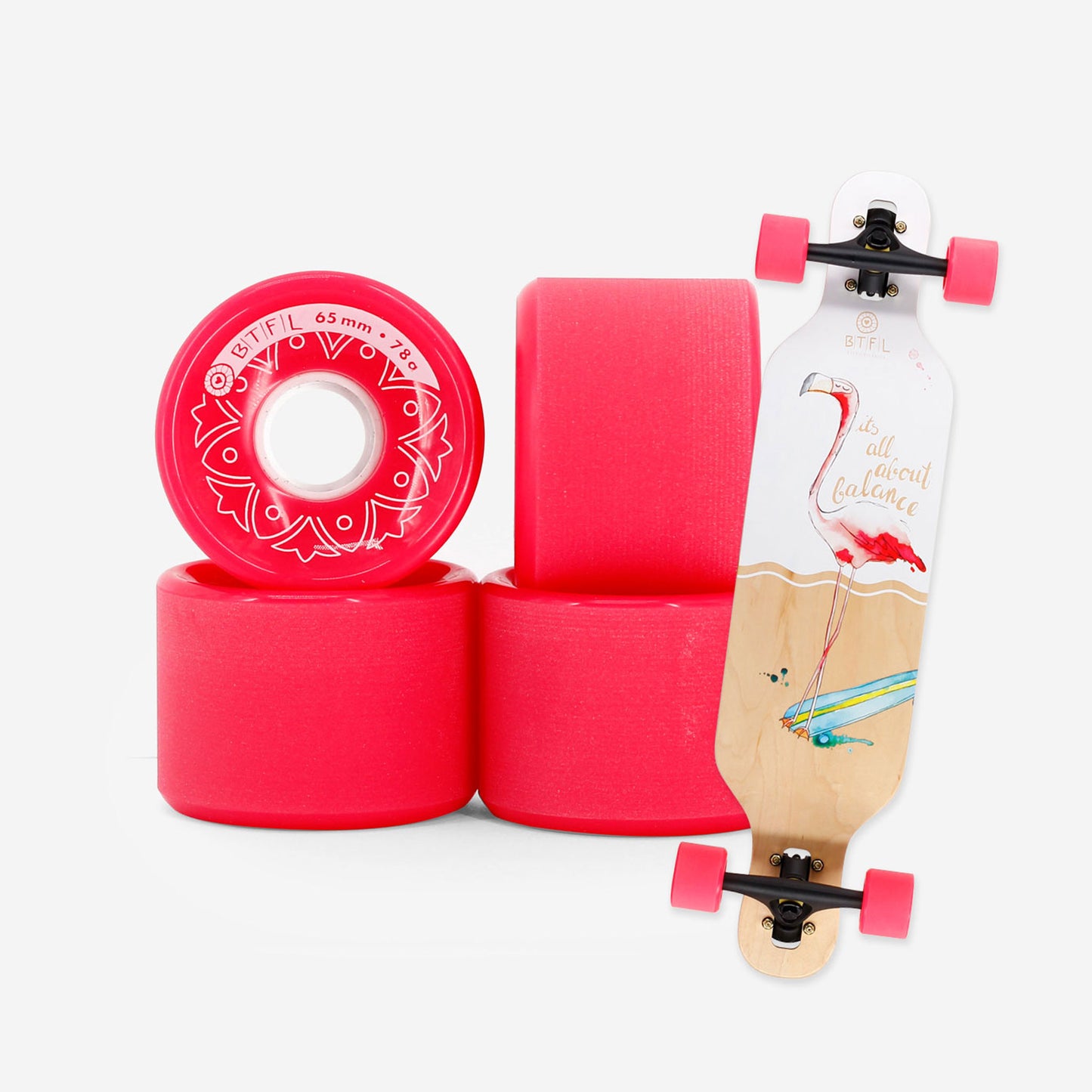 BTFL Longboard Wheels Set 65 x 47mm - 78A - pink