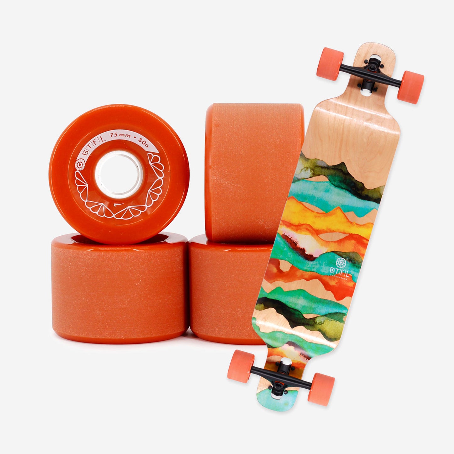 BTFL Longboard Wheels Set - 75 x 52 mm - 80A - red