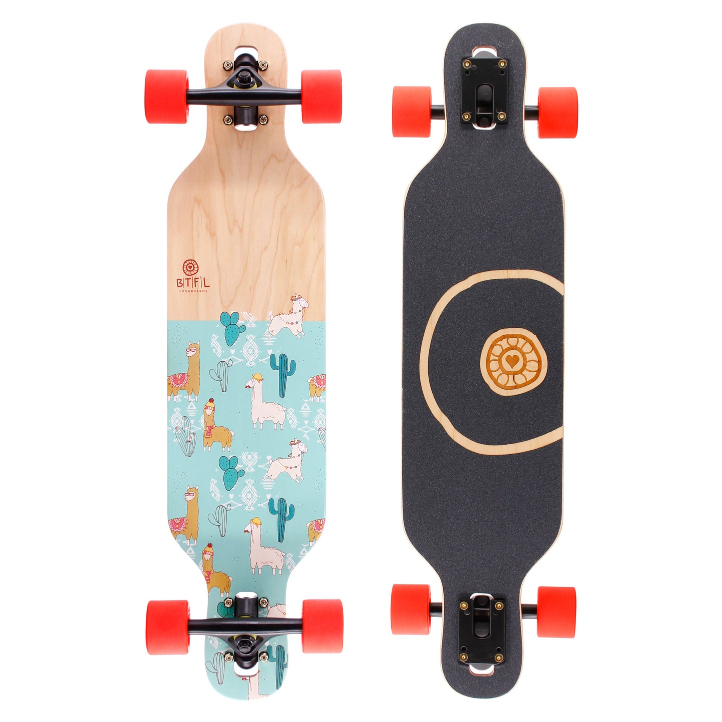 BTFL Longboard für Kinder von oben und von unten dargestellt