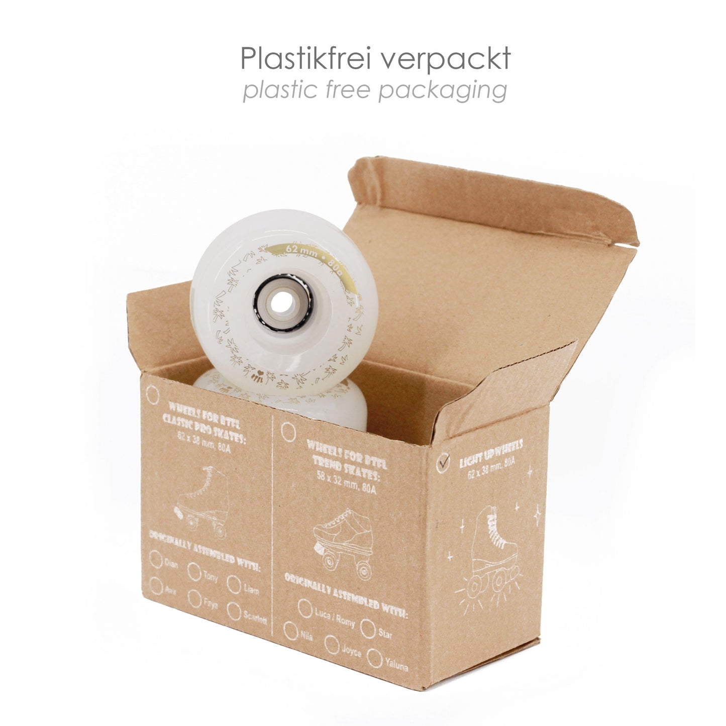 BTFL Rollschuhe Leuchtrollen Set (4 Stk) 62 x 38 mm - 80A - weiß