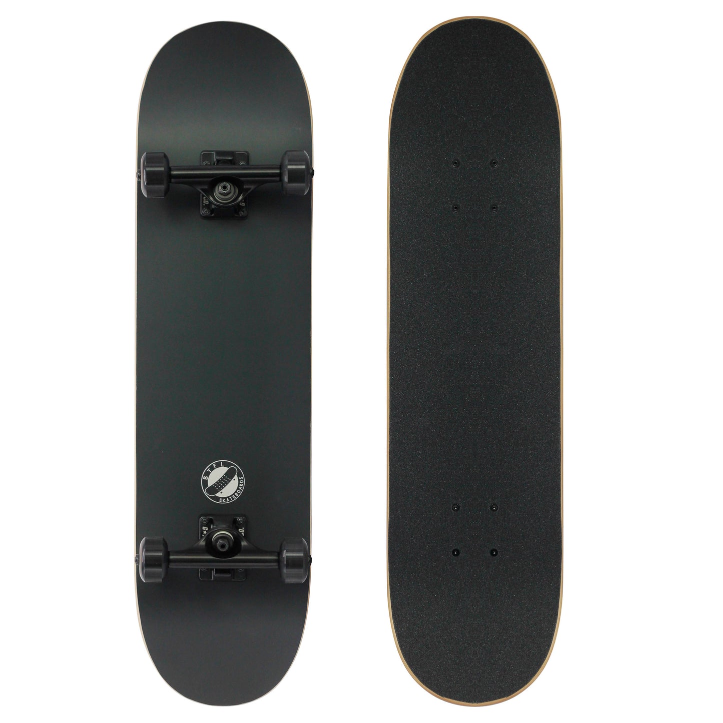 All black Skateboard von BTFL oben und unten