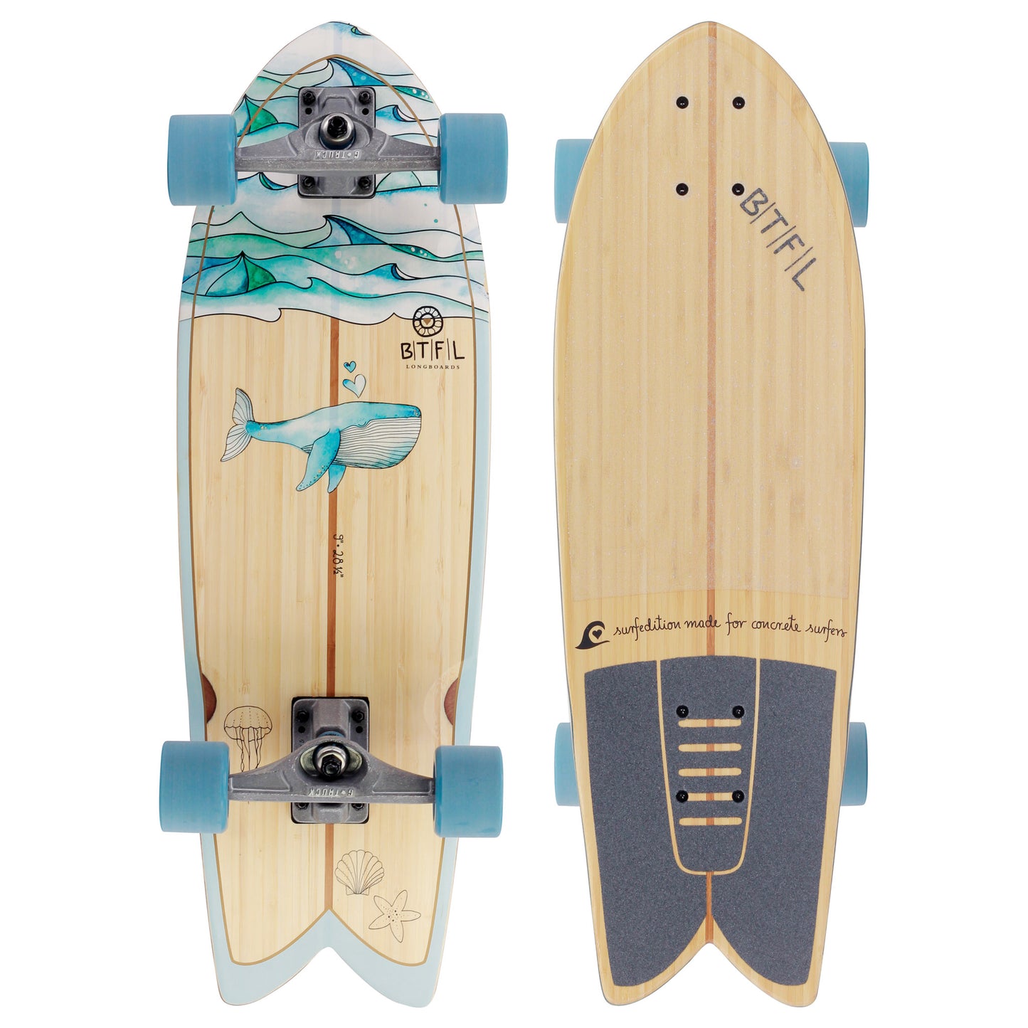 BTFL Surfskate MOBY - kurzes Surf Skateboard mit Wal