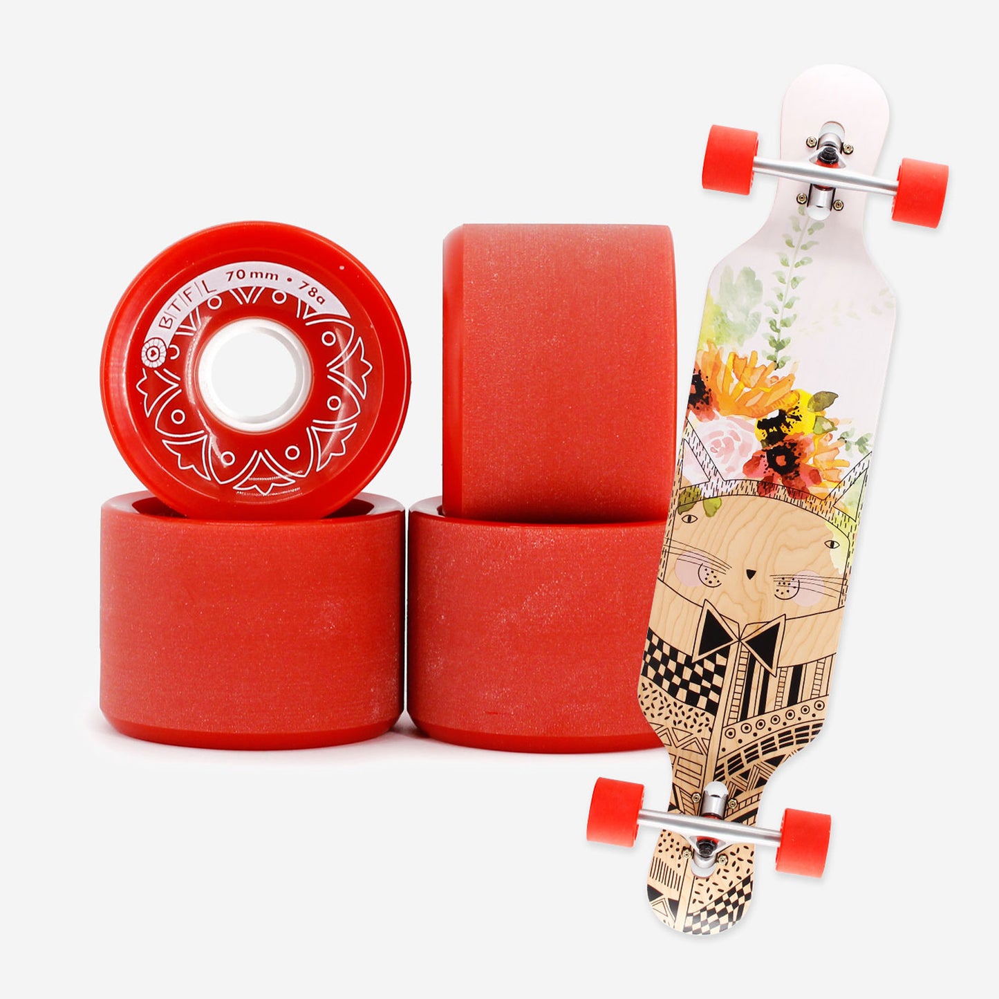 BTFL Longboard Wheels Set 70 x 51 mm - 78A - red 