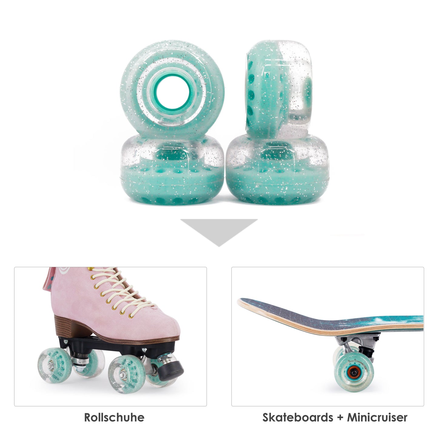 BTFL Rollschuh ROLLEN Set (4 Stk) 62 x 38 mm - 80A - mint transparent