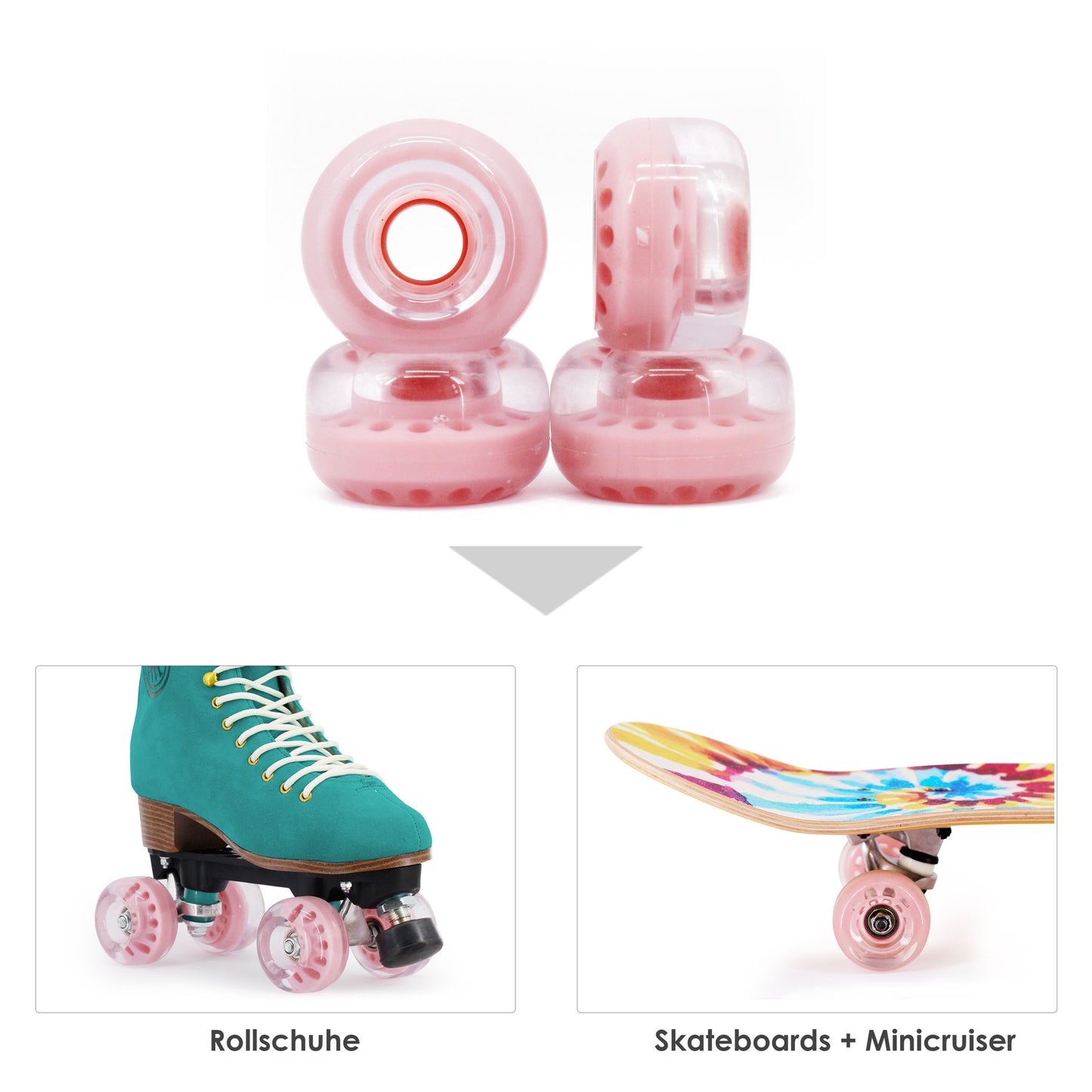 BTFL Rollschuh ROLLEN Set (4 Stk) - 62 x 38 mm - 80A - rosa transparent